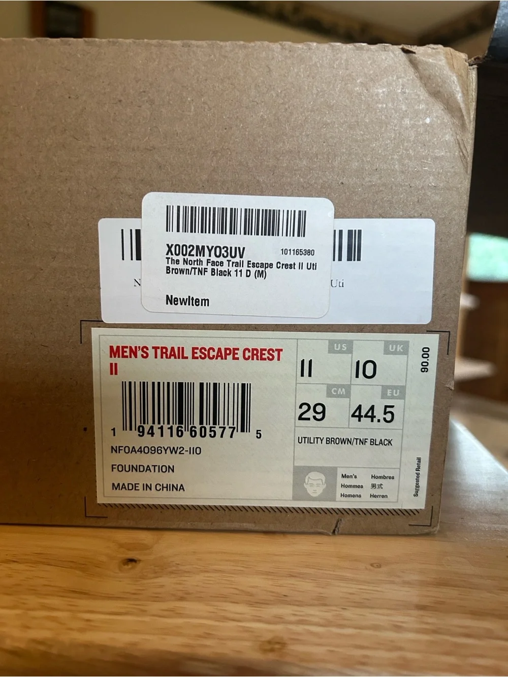 The North Face Utility Brown and Black Shoe Box with Label